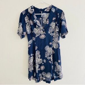 Free People Blue Floral Hawaiian Polynesian Mini Dress Small